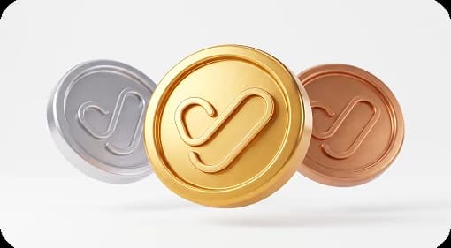 Three Validating coins in gold, silver and bronze